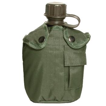 US Plastik-Feldflasche mit Bezug oliv