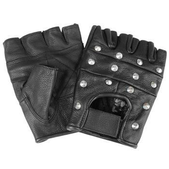Biker Fingerlinge, Lederhandschuhe mit Nieten, XS