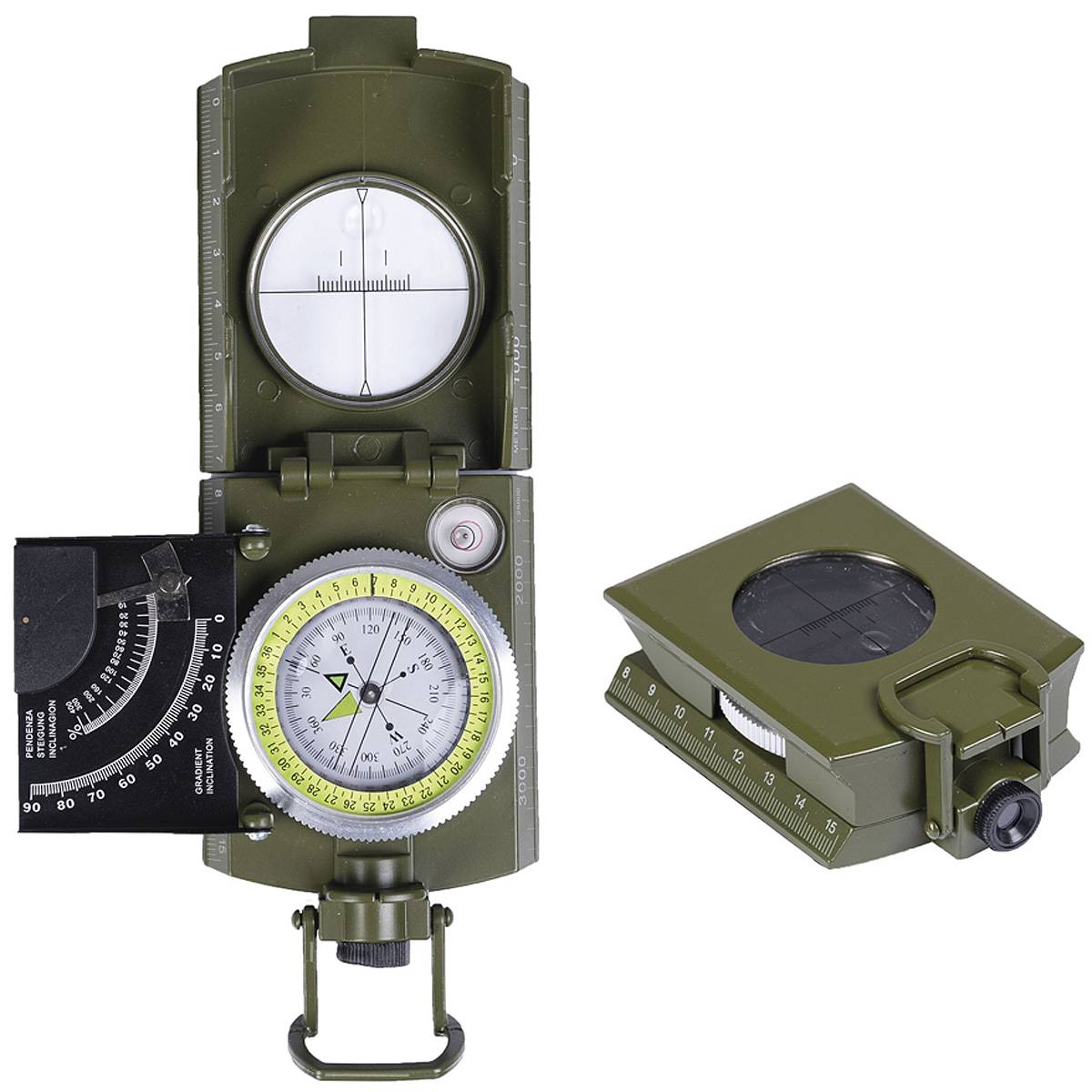 Kompass Marschkompass Metallgehäuse BW Bundeswehr Armeekompass mit Etui Oliv 