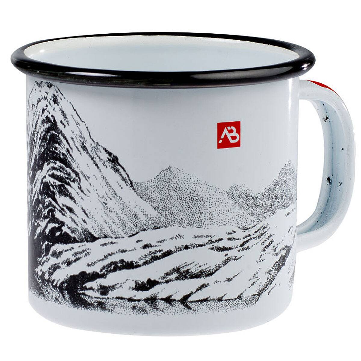 Die Jung Sinzerin - Bergsteiger - Emaille Tasse 450ml Weiß-Schwarz Spitzstein main image 1