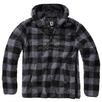 Teddyfleece Pullover mit Kapuze schwarz-grau