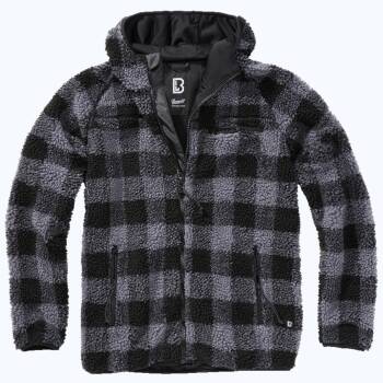 Teddyfleece Worker Jacke mit Kapuze schwarz-grau